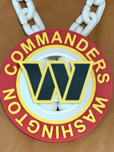 NFL spinner necklace 3D printed sample in Washington Commanders design
