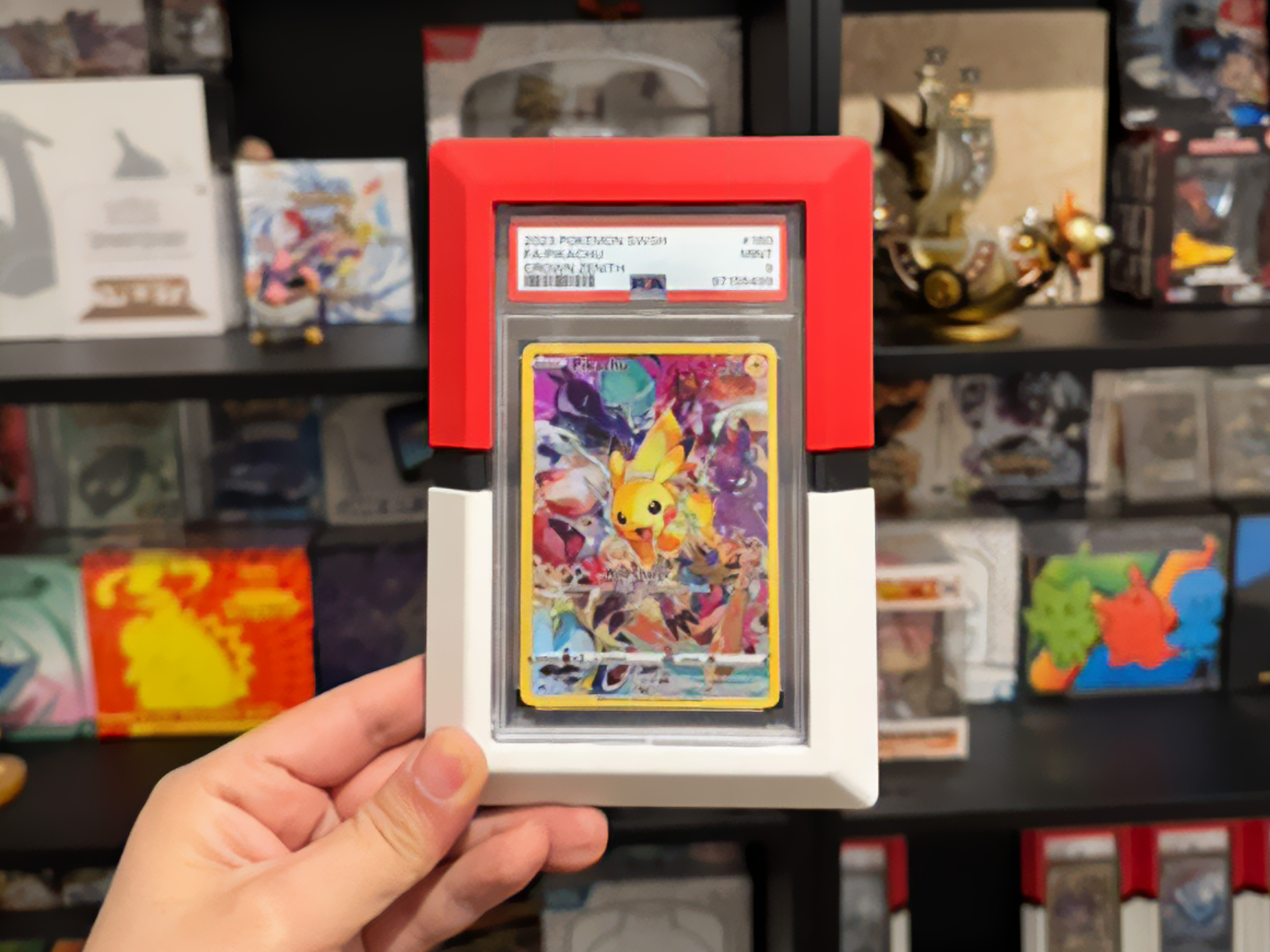 Pokéball-style PSA slab display frame for Pokémon cards