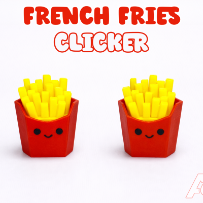 French fries clicker with yellow fries in a smiling red carton