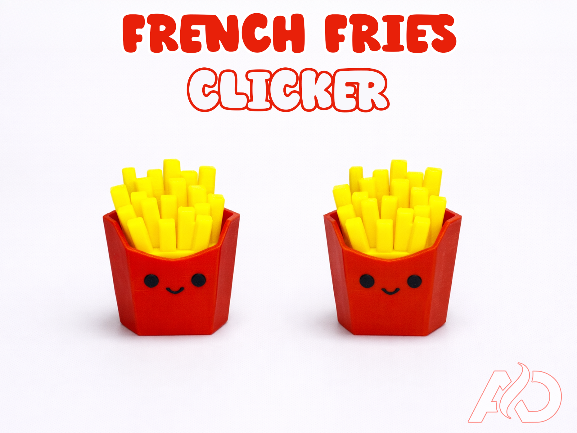 French fries clicker with yellow fries in a smiling red carton