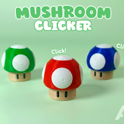 Mushroom clicker fidget toys in red, green, and blue