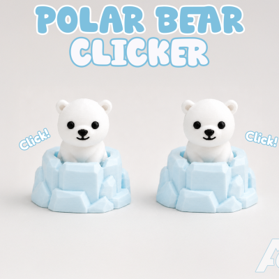 Polar bear clicker fidget toy in an ice base