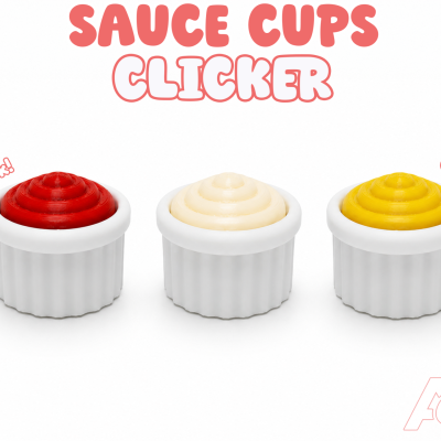 Sauce cup clicker fidget toys in three sauce colors