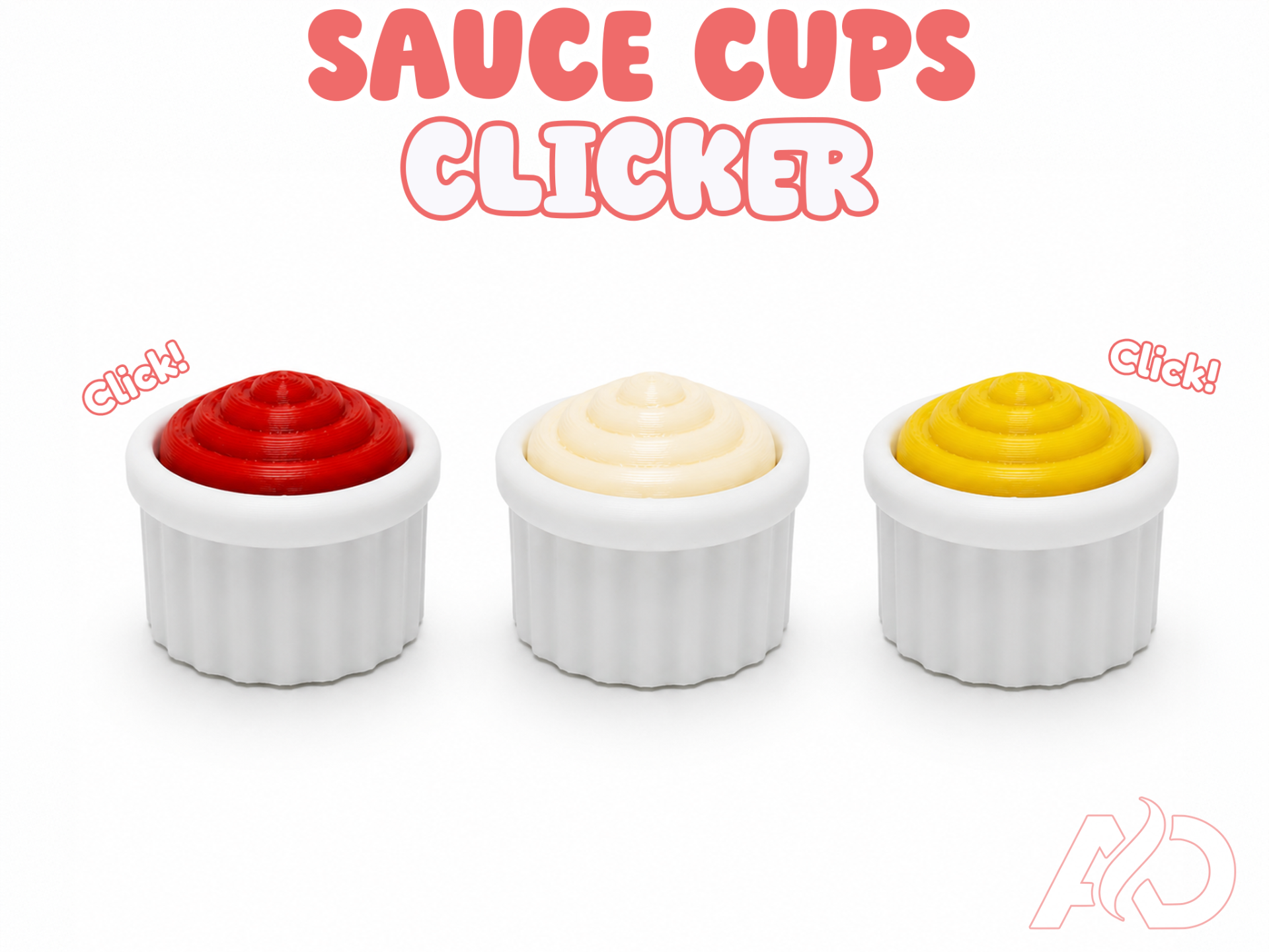Sauce cup clicker fidget toys in three sauce colors