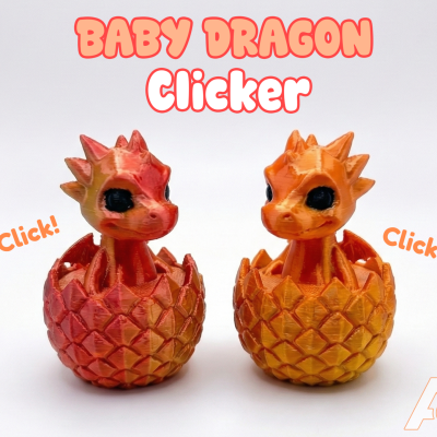 Baby dragon hatching from a textured egg mechanical-switch clicker fidget