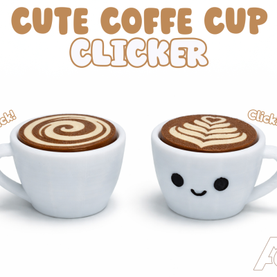 Cute white coffee cup clicker with brown-and-cream latte art