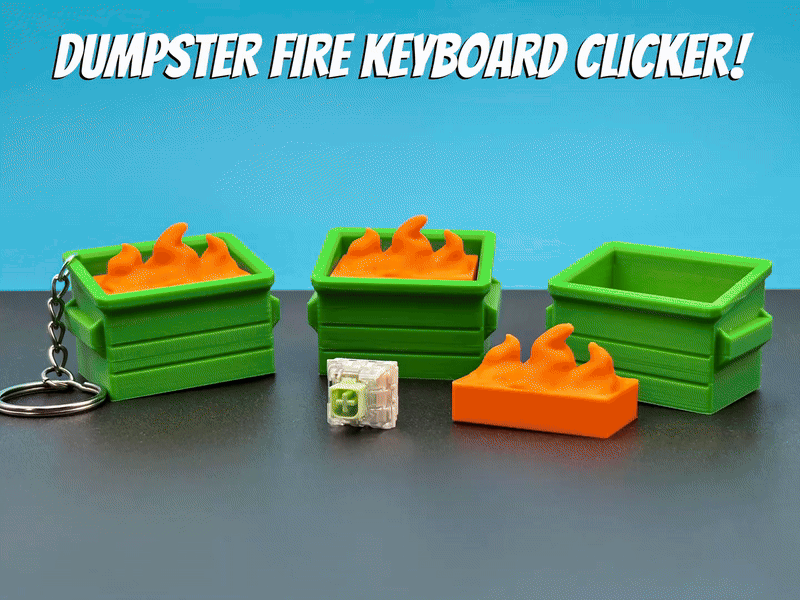 Dumpster Fire keyboard clicker fidget with flames