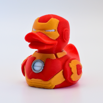 Iron Man-inspired red and gold collectible duck