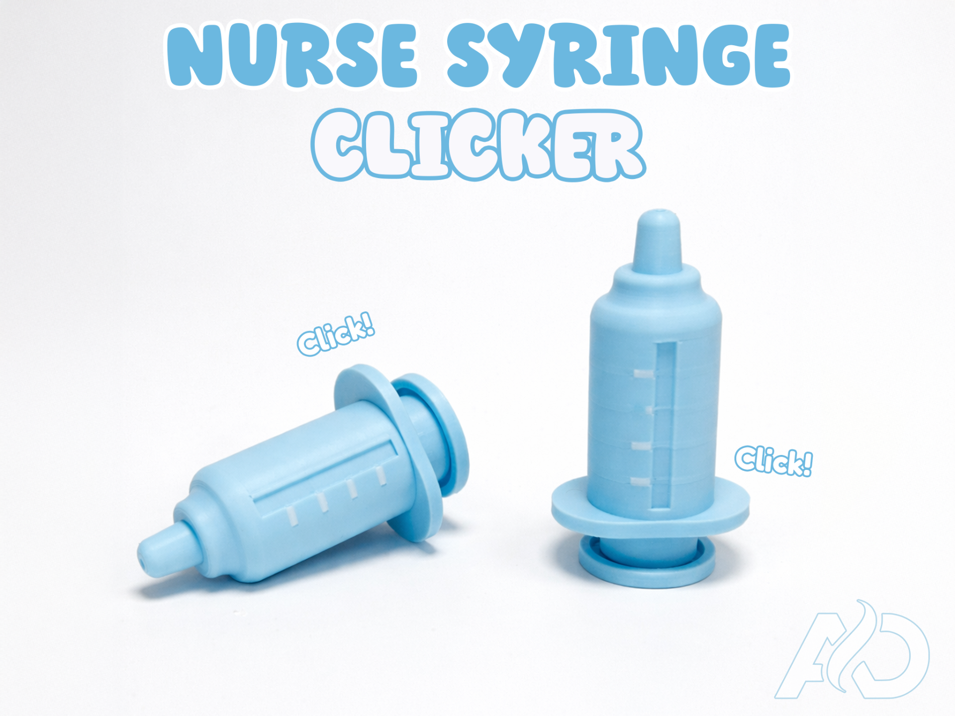 Cartoon nurse syringe mechanical-switch clicker fidget with rounded tip